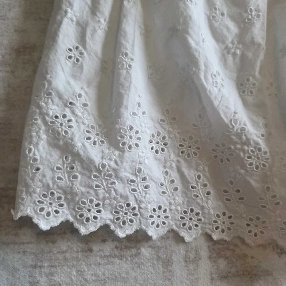 Gap x DOEN Girls Dress Size 10-11 White Eyelet Cotton Midi Tiered Cottagecore
